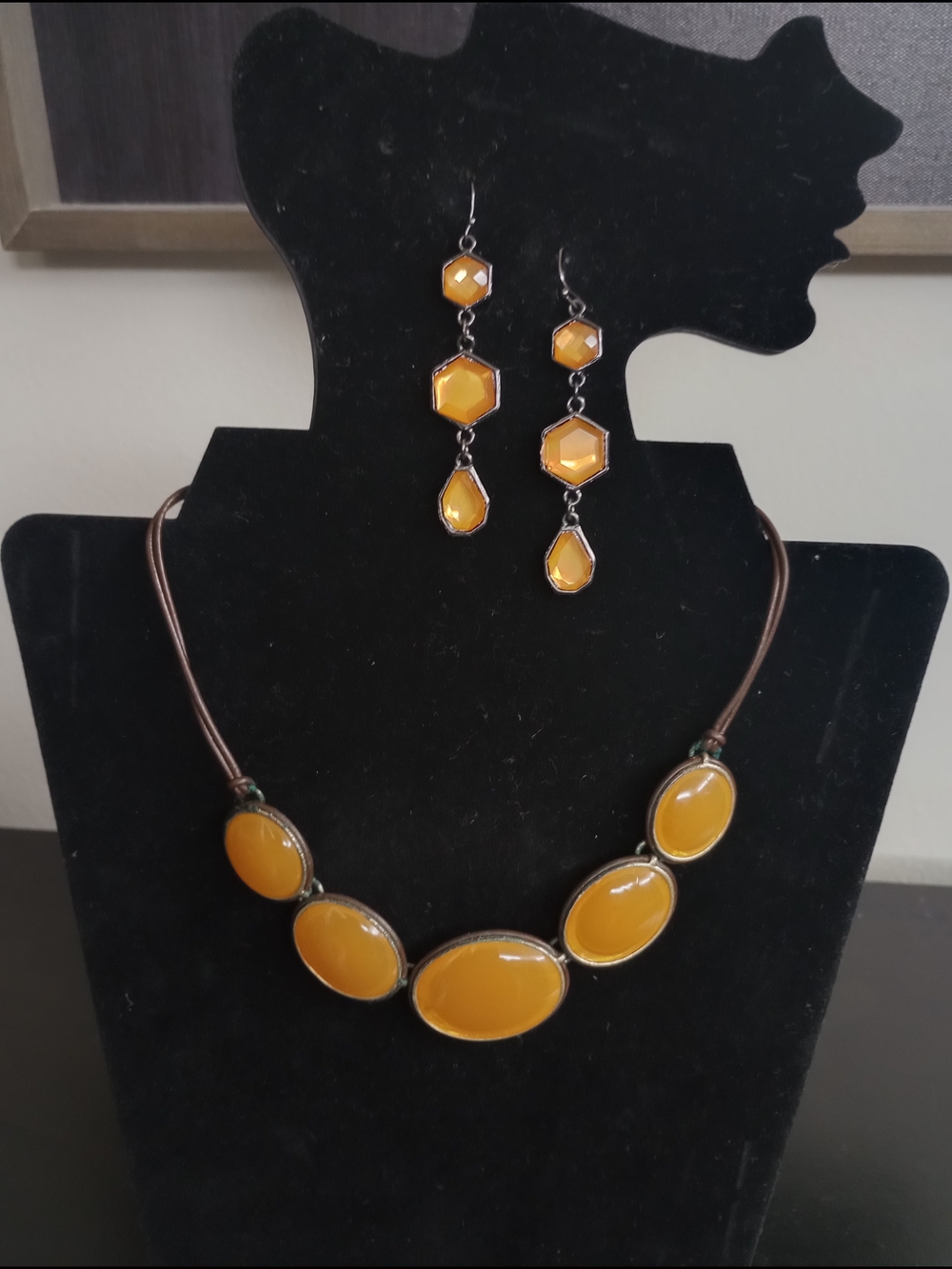OrangeStatement Necklace and Earrings Set